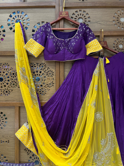 Purple & Yellow Mirror Work Navratri Chaniya Choli