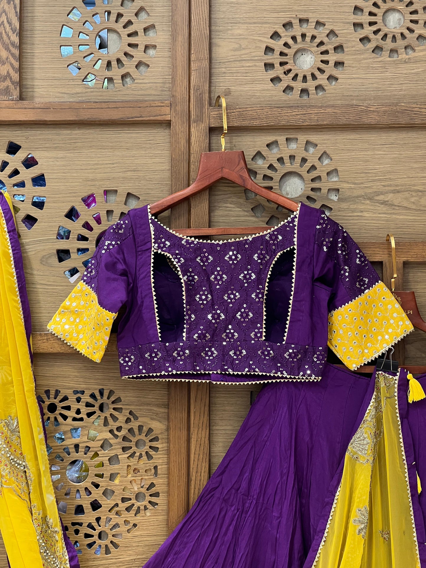 Purple & Yellow Mirror Work Navratri Chaniya Choli