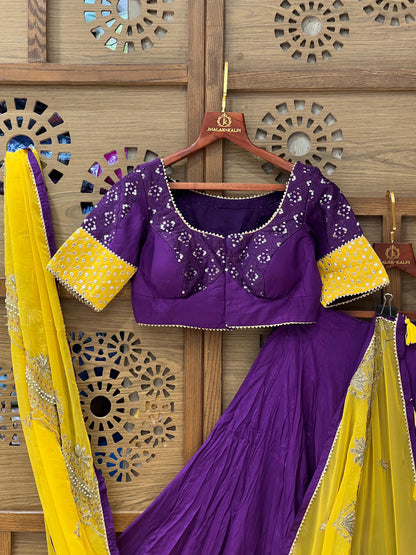 Purple & Yellow Mirror Work Navratri Chaniya Choli