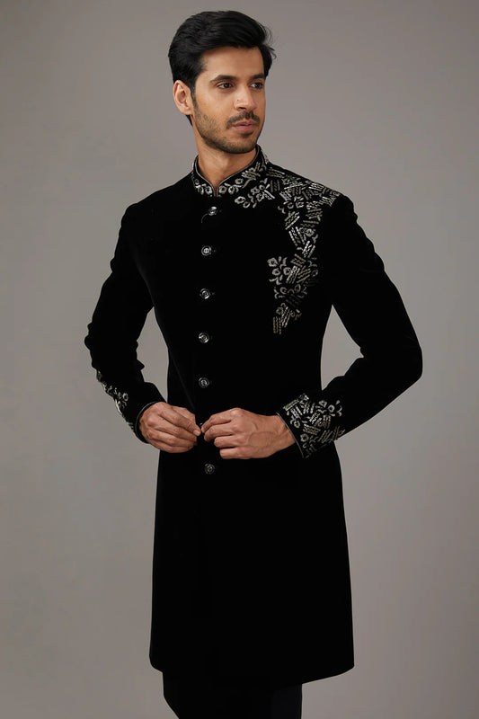 Silver Noir Velvet Indo-Western Set