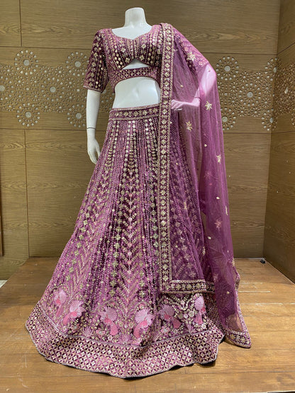Rani Mauve Designer Lehenga with Zari, Sequin & Floral Embroidery