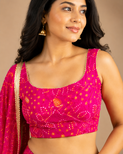 Rani Pink Bandhani Print Chaniya Choli with Dupatta
