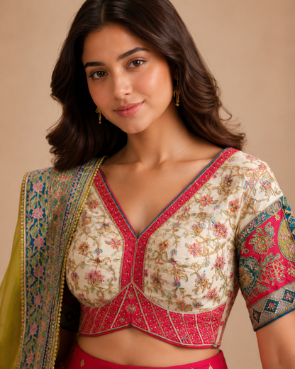 Rani Pink Designer Chaniya Choli with Floral Embroidered