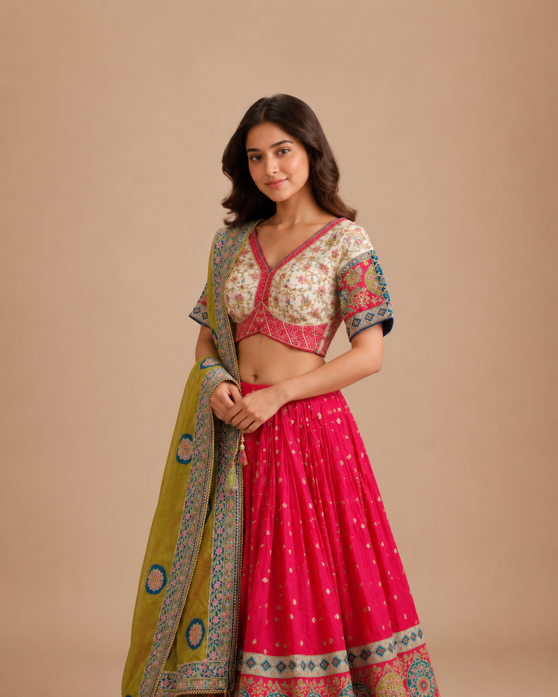 Rani Pink Designer Chaniya Choli with Floral Embroidered