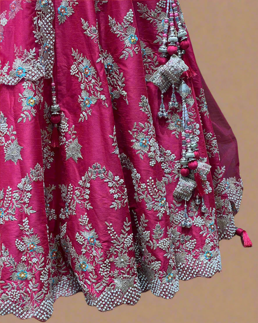 Rani Pink Embroidered Bridal Lehenga with Halter Blouse