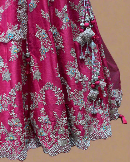 Rani Pink Embroidered Bridal Lehenga with Halter Blouse