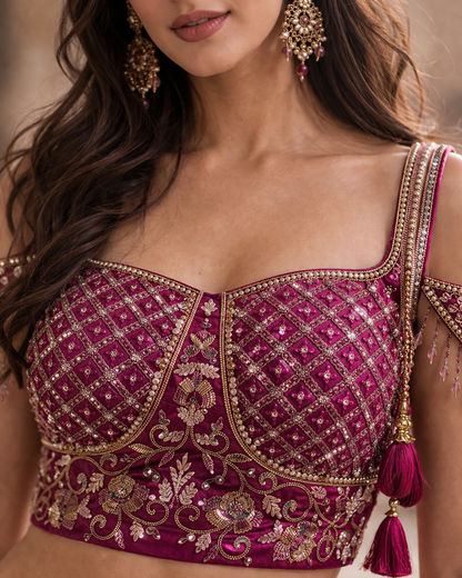 Rani Pink Embroidered Bridal Lehenga with Zari & Sequin Work