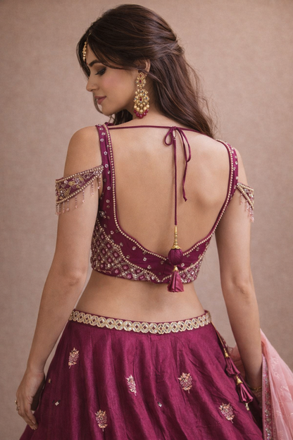 Rani Pink Embroidered Bridal Lehenga with Zari & Sequin Work