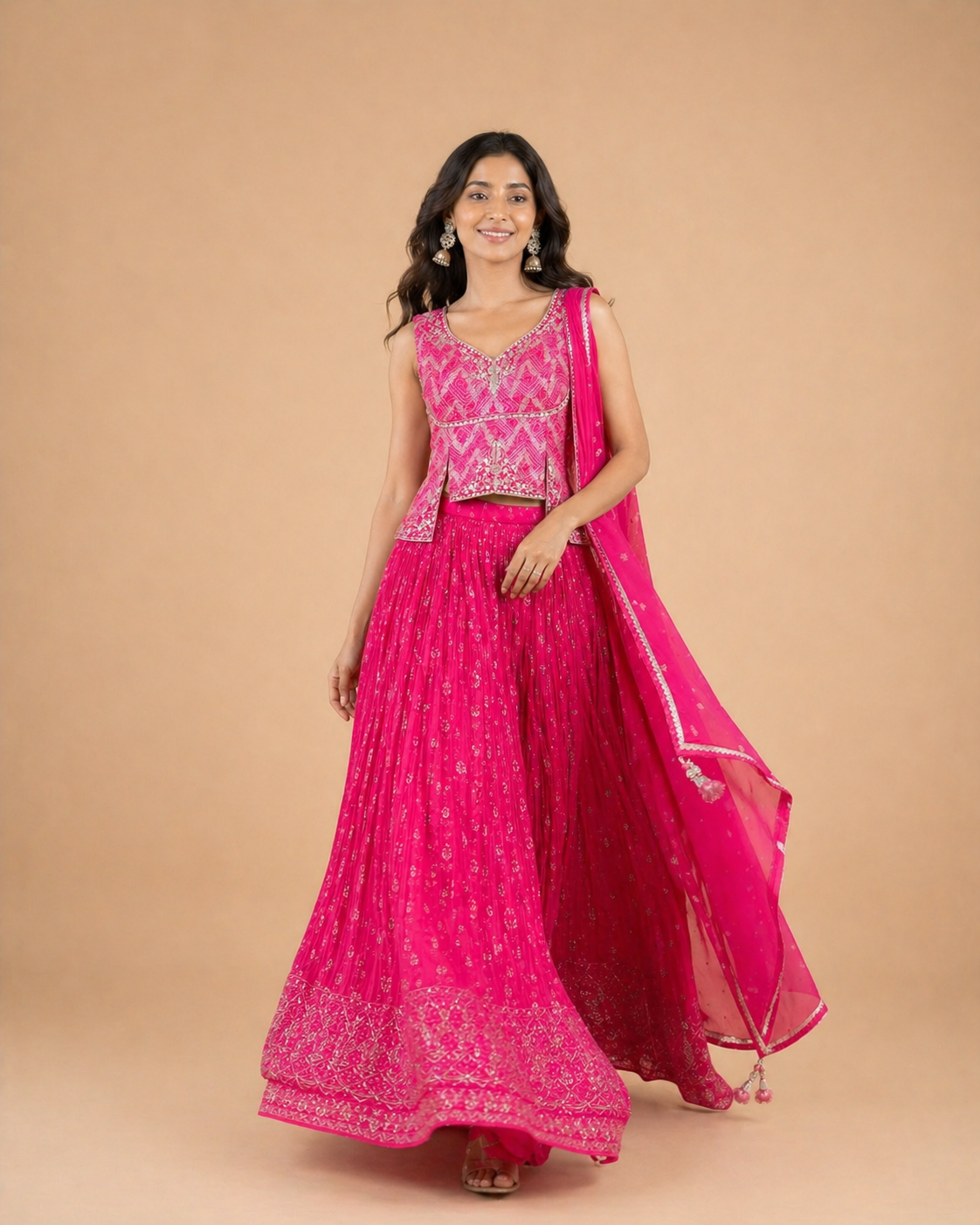 Rani Pink Embroidered Lehenga Choli with Dupatta