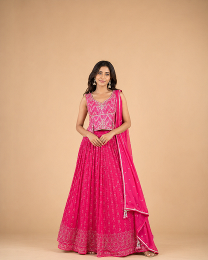 Rani Pink Embroidered Lehenga Choli with Dupatta