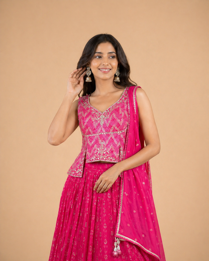 Rani Pink Embroidered Lehenga Choli with Dupatta