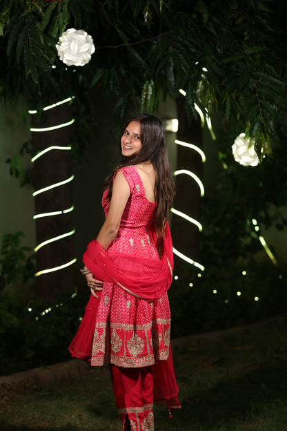 Rani Pink Georgette Embroidered Suit with Gota Patti Dupatta