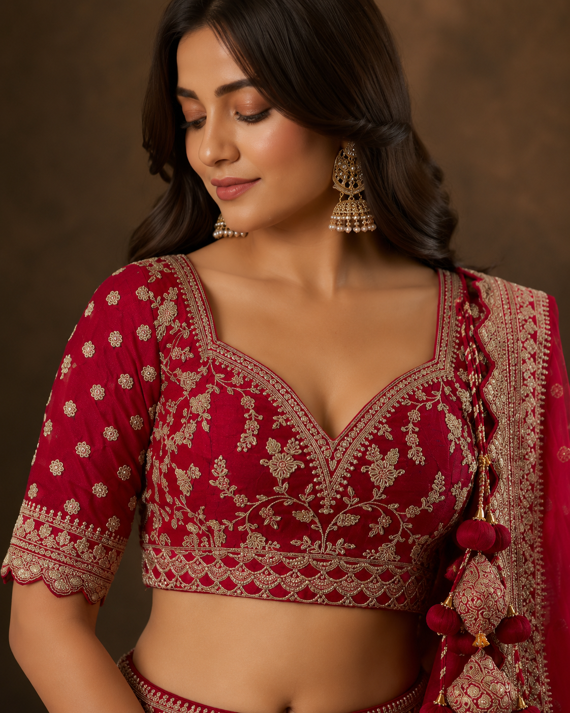 Rani Pink Silk Bridal Lehenga Choli with Zari Peacock & Elephant Border Embroidery