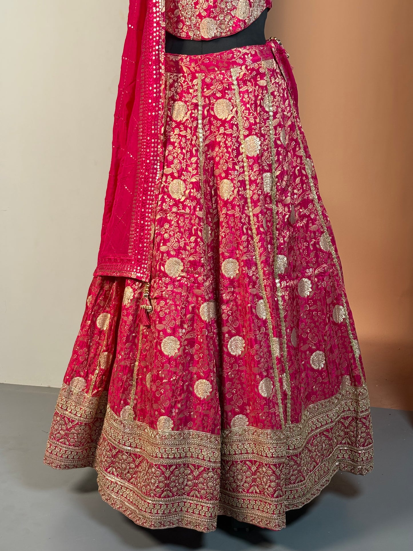 Rani Pink and Gold Zardozi Embroidered Bridal Lehenga Set