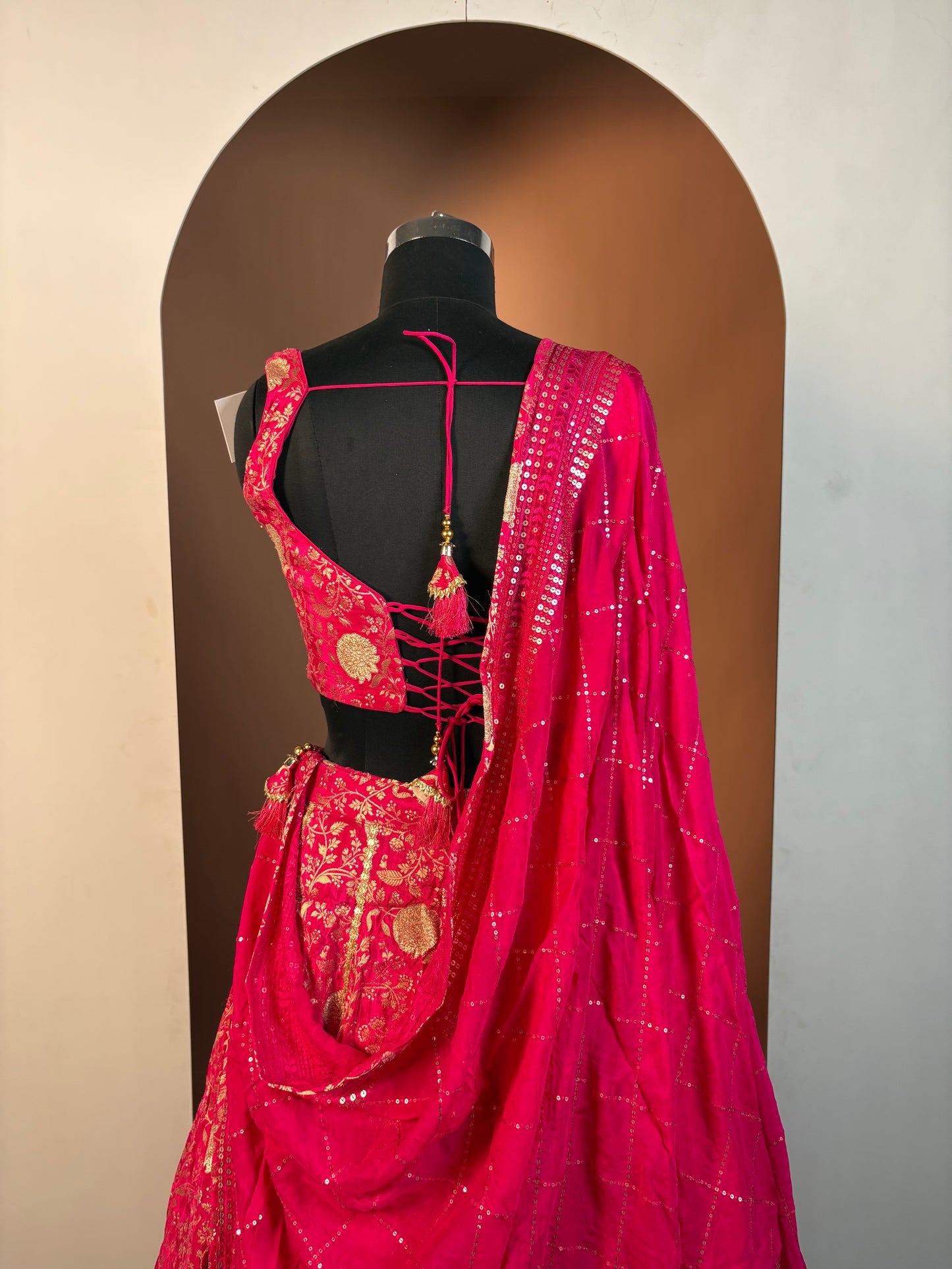 Rani Pink and Gold Zardozi Embroidered Bridal Lehenga Set