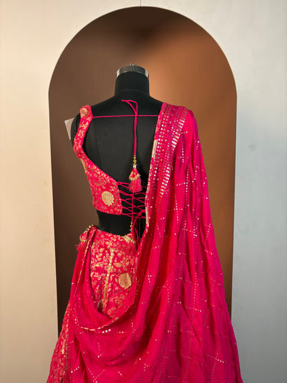 Rani Pink and Gold Zardozi Embroidered Bridal Lehenga Set