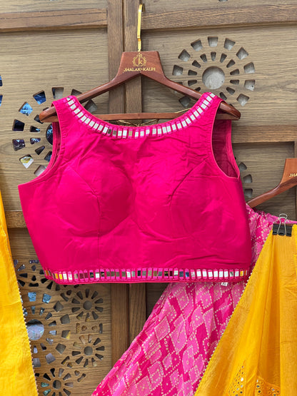 Rani Pink and Yellow Bandhej Navratri Chaniya Choli