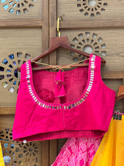 Rani Pink and Yellow Bandhej Navratri Chaniya Choli