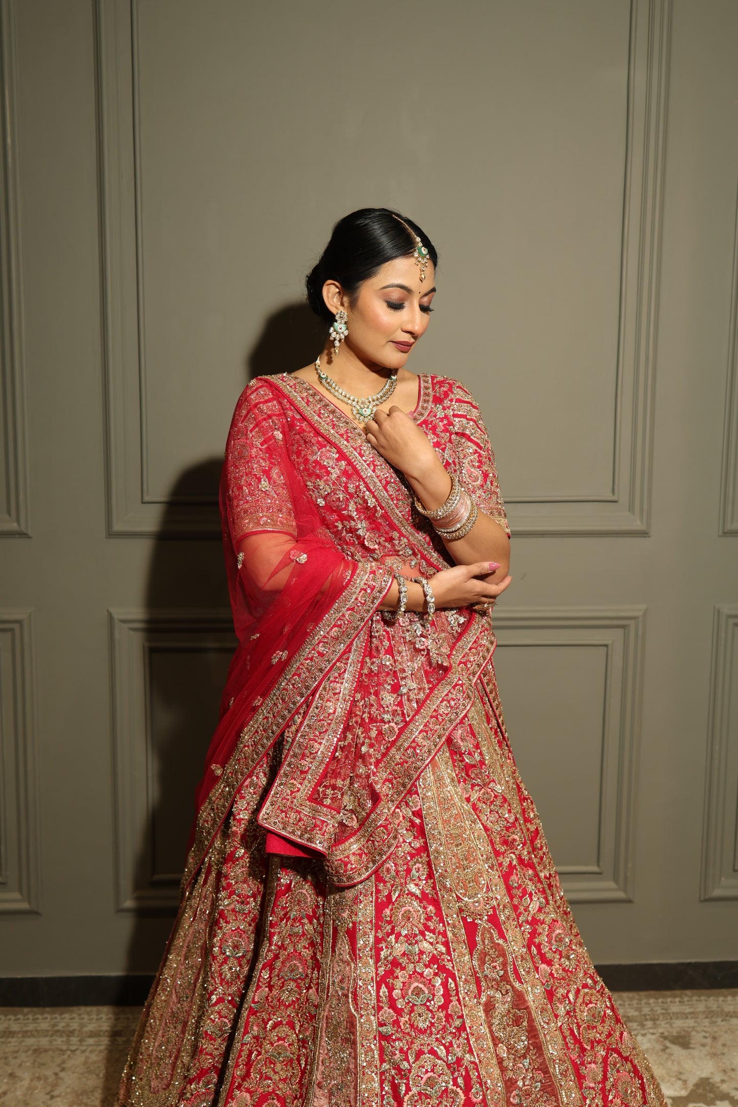 Rani Red Contemporary Zardozi Embroidered Bridal Lehenga Set