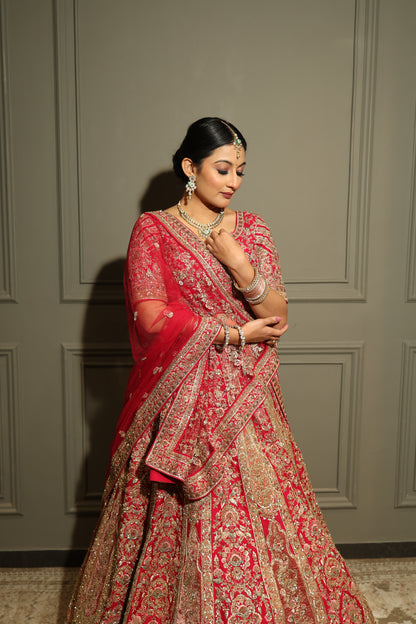 Rani Red Contemporary Zardozi Embroidered Bridal Lehenga Set
