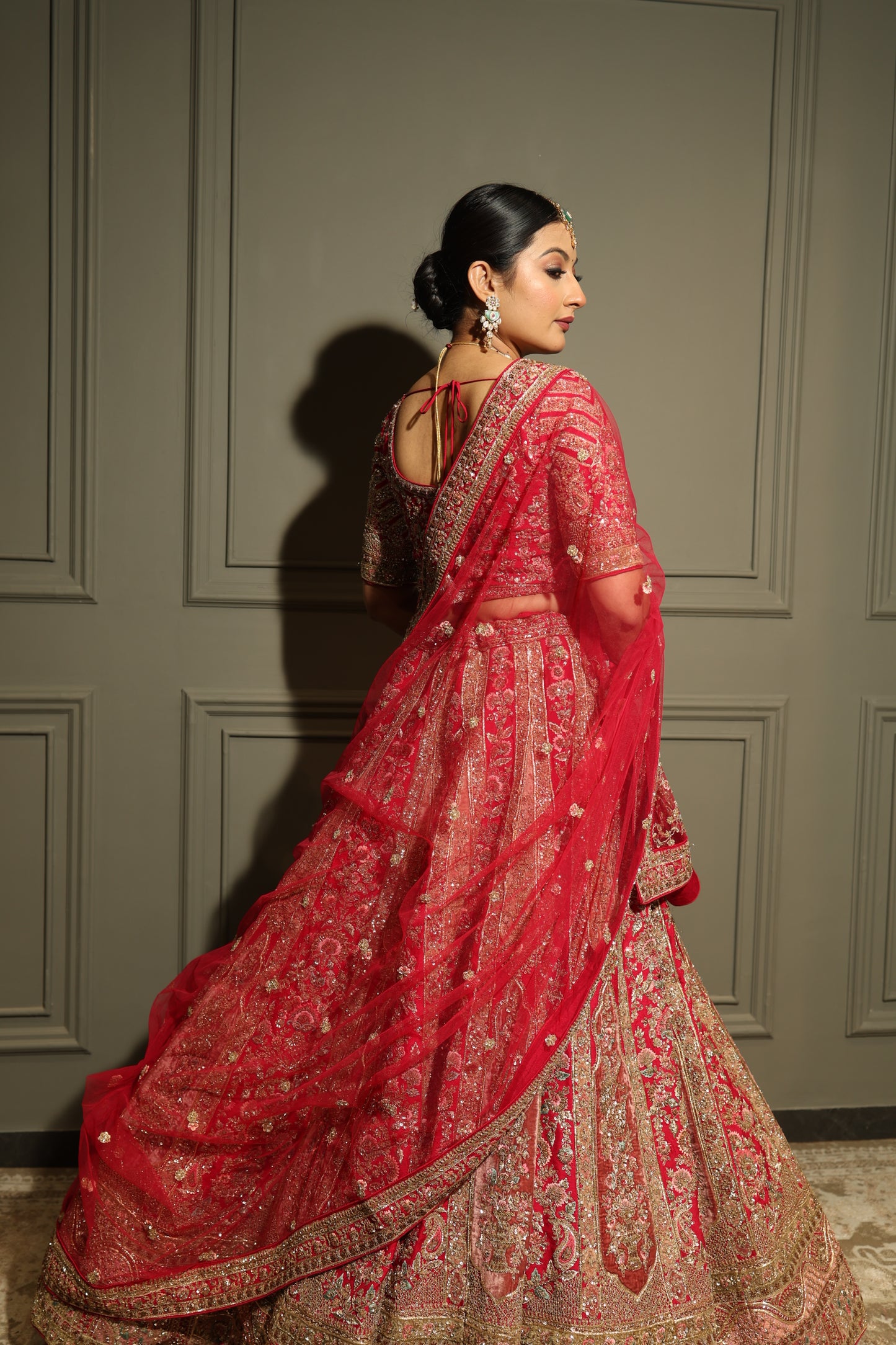 Rani Red Contemporary Zardozi Embroidered Bridal Lehenga Set