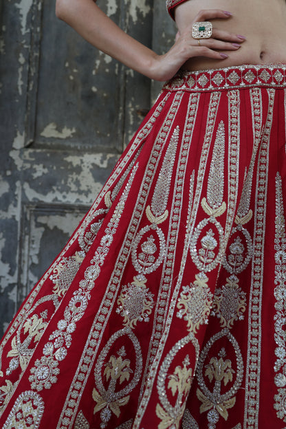 Red Bridal Lehnga Choli With Embroidered Work