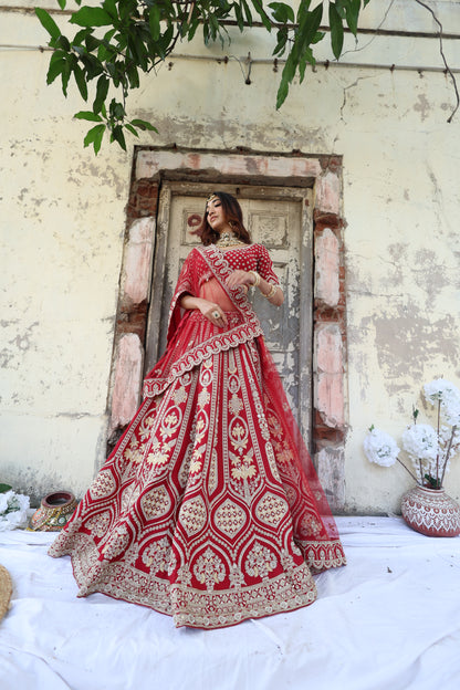 Red Bridal Lehnga Choli With Embroidered Work