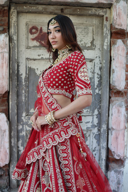 Red Bridal Lehnga Choli With Embroidered Work