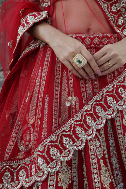 Red Bridal Lehnga Choli With Embroidered Work