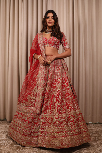 Red Embroidered Bridal Lehenga