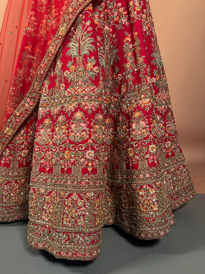 Regal Red Zari Embroidered Bridal Lehenga Set