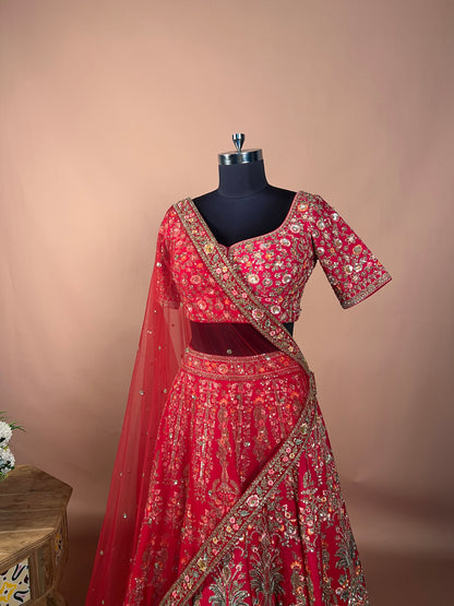 Regal Red Zari Embroidered Bridal Lehenga Set