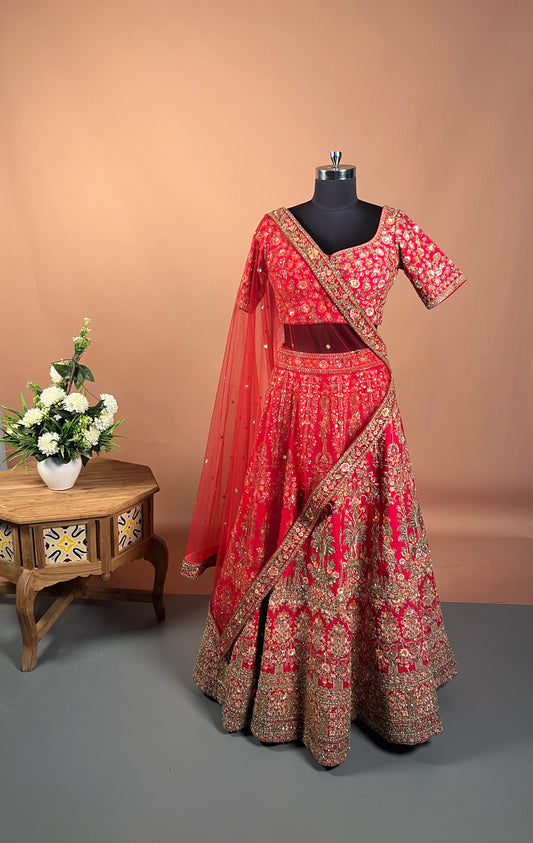 Regal Red Zari Embroidered Bridal Lehenga Set