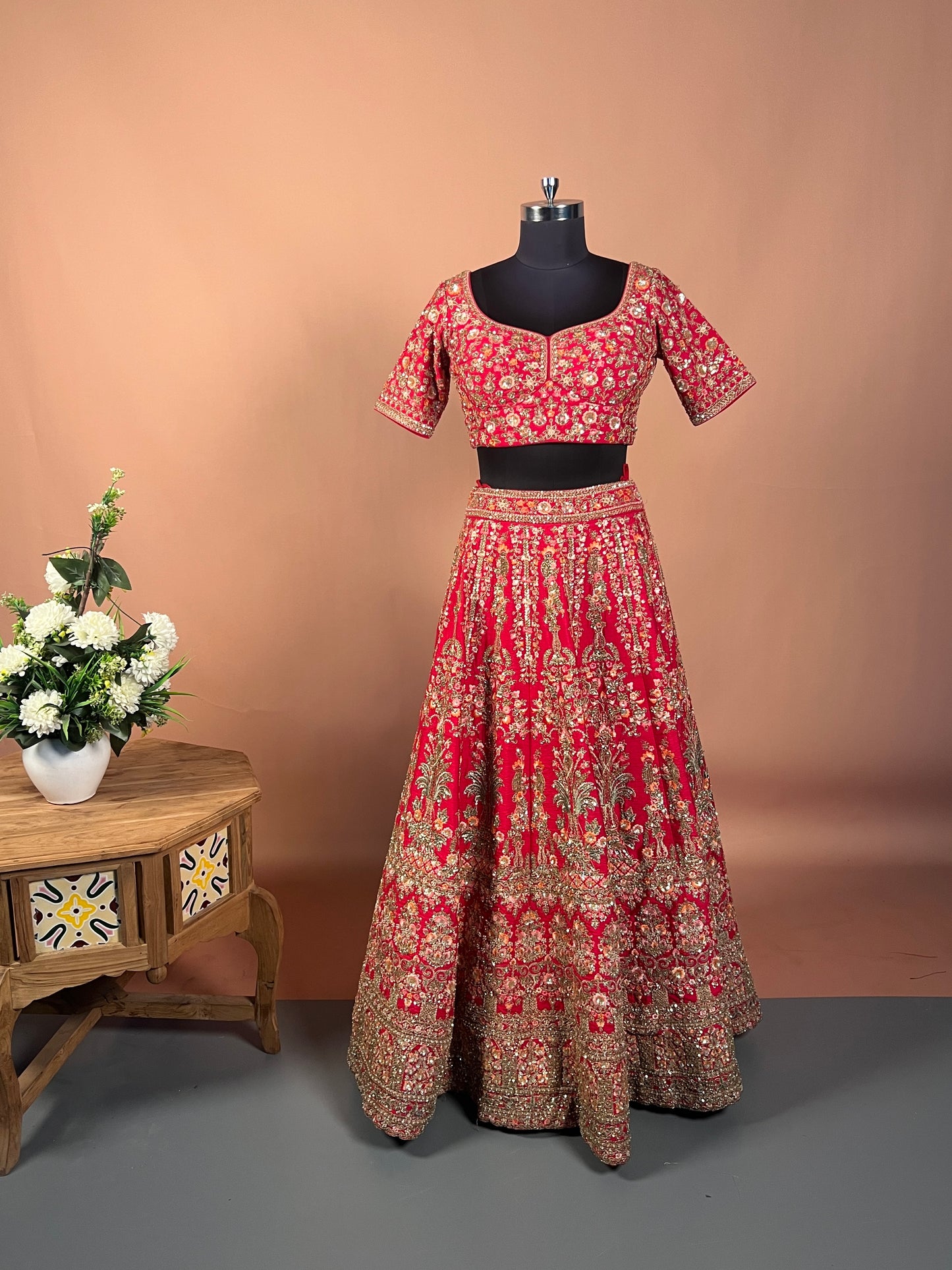Regal Red Zari Embroidered Bridal Lehenga Set