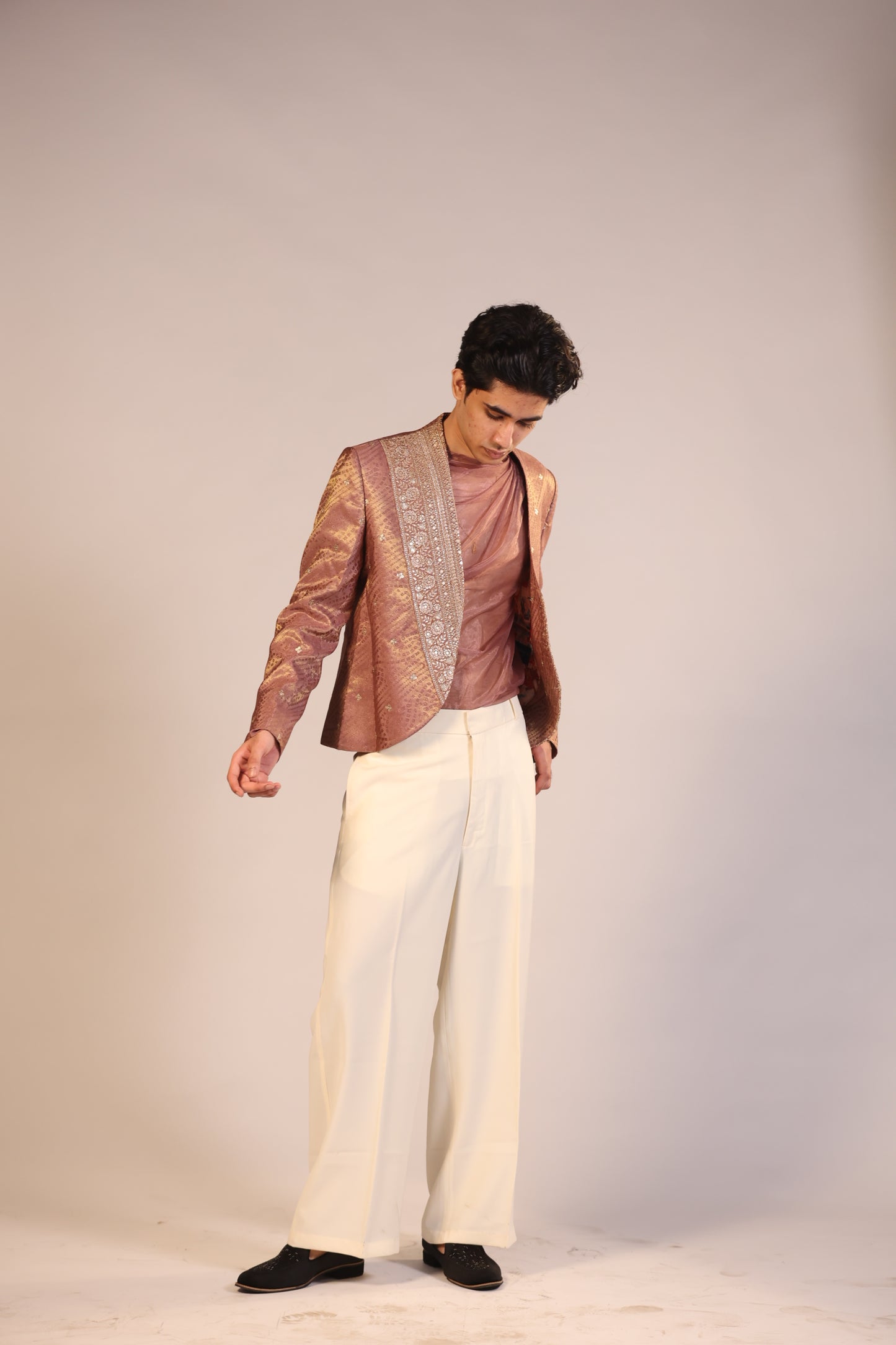 Rose Gold Embroidered Indo-Western Jacket Set