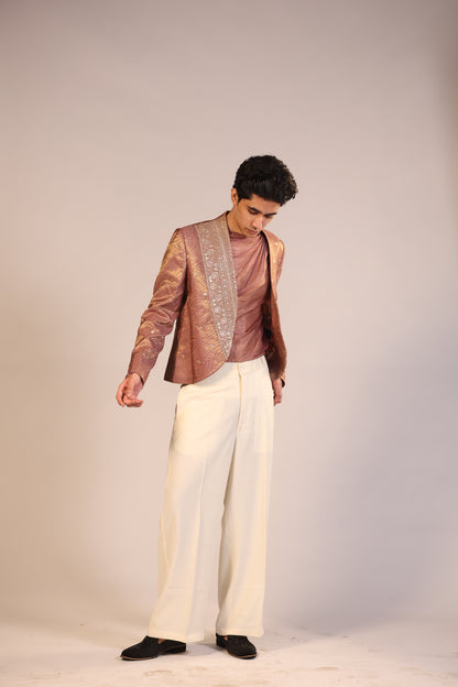 Rose Gold Embroidered Indo-Western Jacket Set