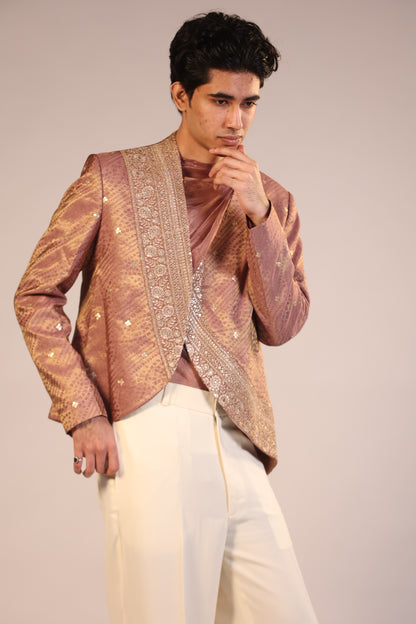 Rose Gold Embroidered Indo-Western Jacket Set