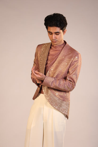 Rose Gold Embroidered Indo-Western Jacket Set