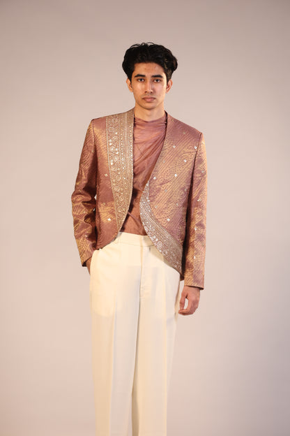Rose Gold Embroidered Indo-Western Jacket Set