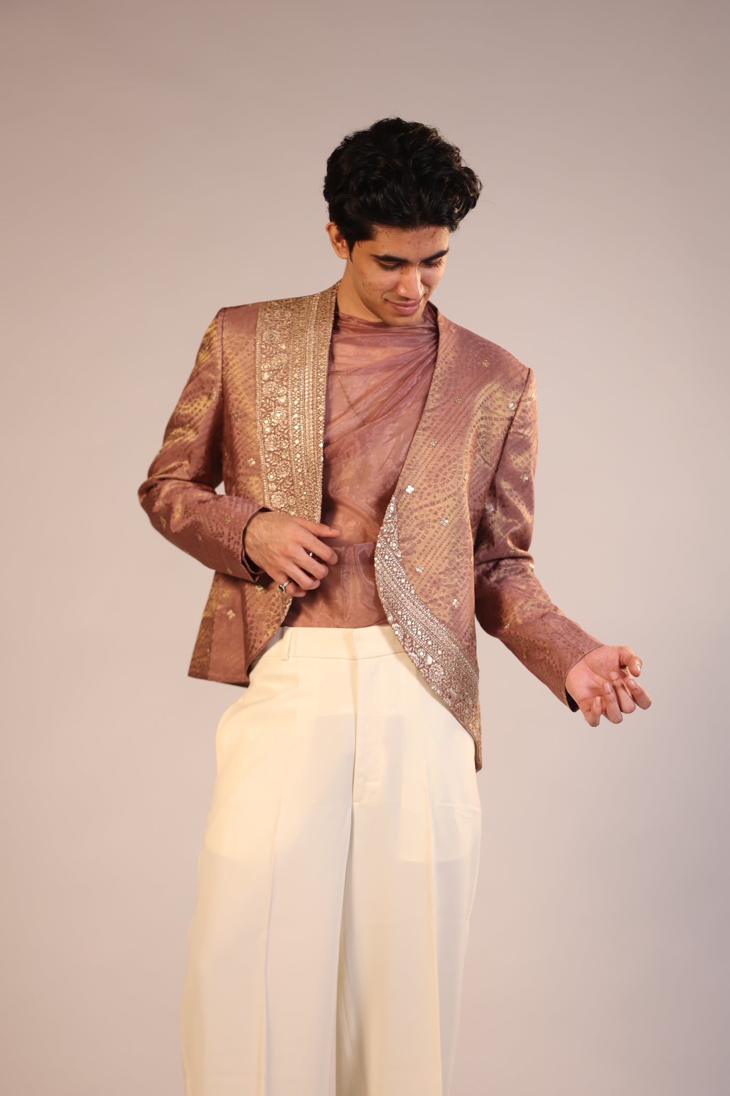 Rose Gold Embroidered Indo-Western Jacket Set