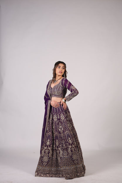 Royal Amethyst Purple Zari-Embroidered Lehenga Choli
