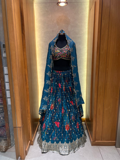 Royal Blue Lehenga with Flora Printed