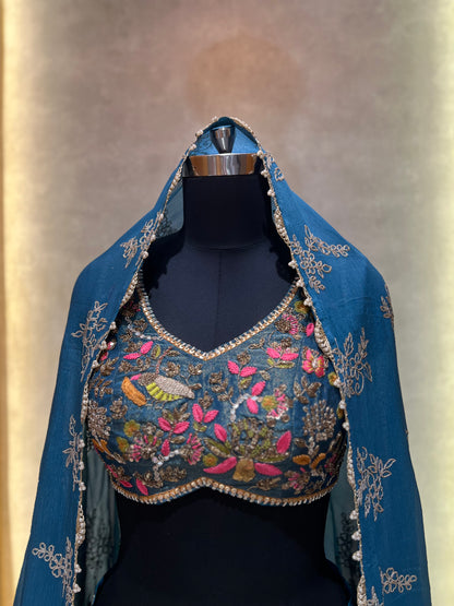 Royal Blue Lehenga with Flora Printed