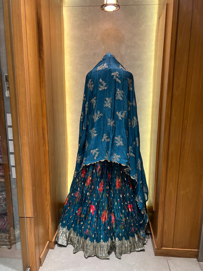 Royal Blue Lehenga with Flora Printed