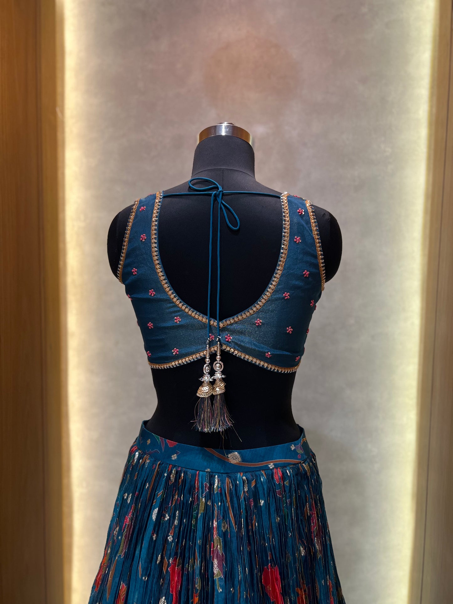 Royal Blue Lehenga with Flora Printed