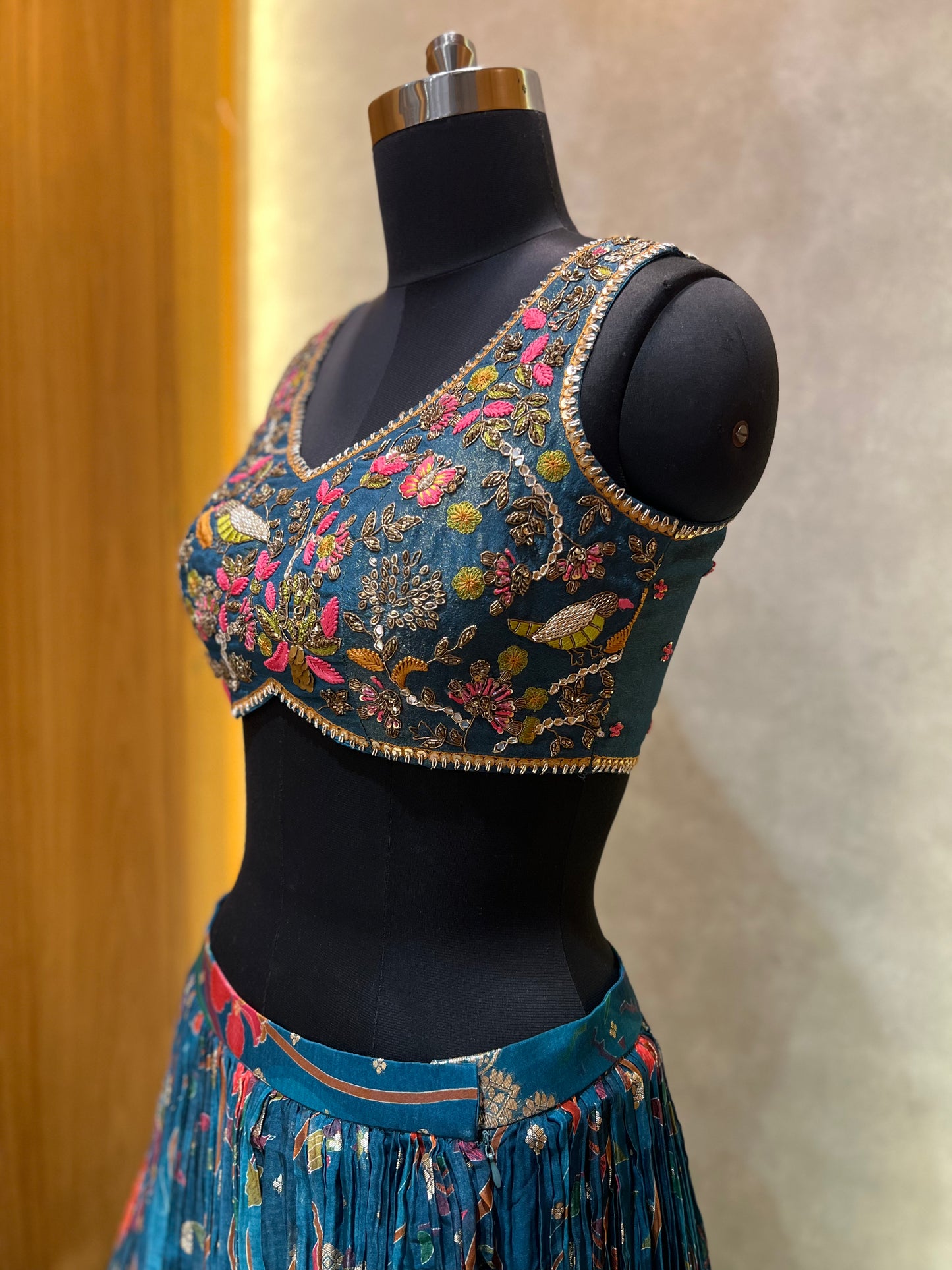 Royal Blue Lehenga with Flora Printed