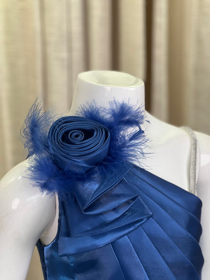Royal Blue One-Shoulder Party Gown for Girls