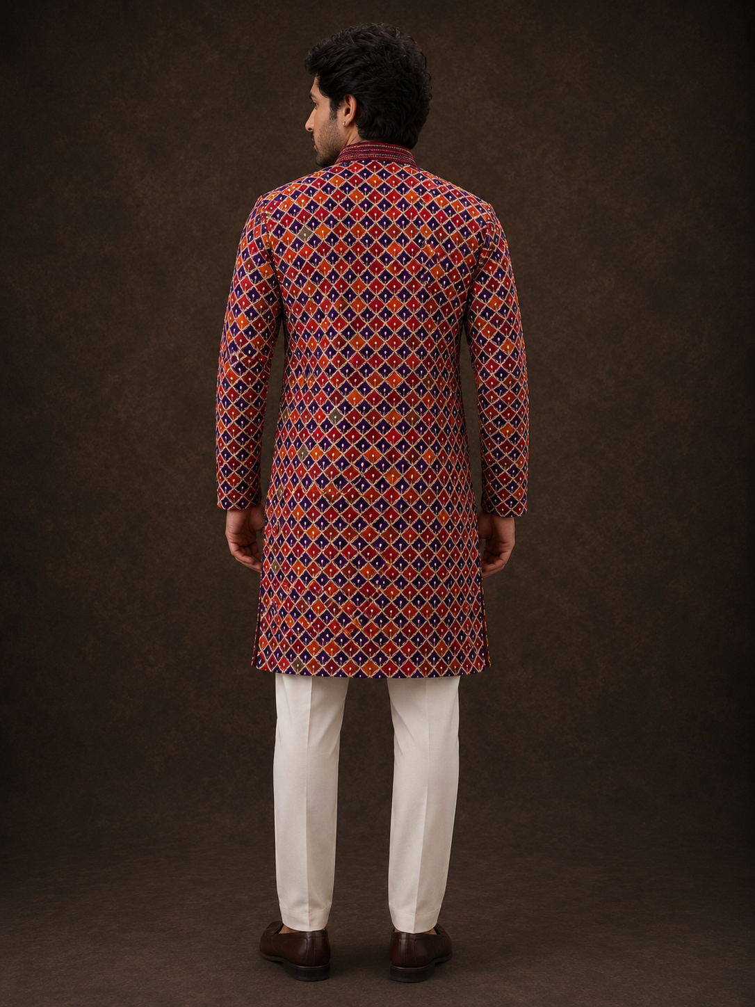 Royal Maroon Geometric Printed Kurta with Multicolor Diamond Pattern
