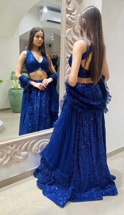 Electric Blue Sparkle Sequin Lehenga Choli Set