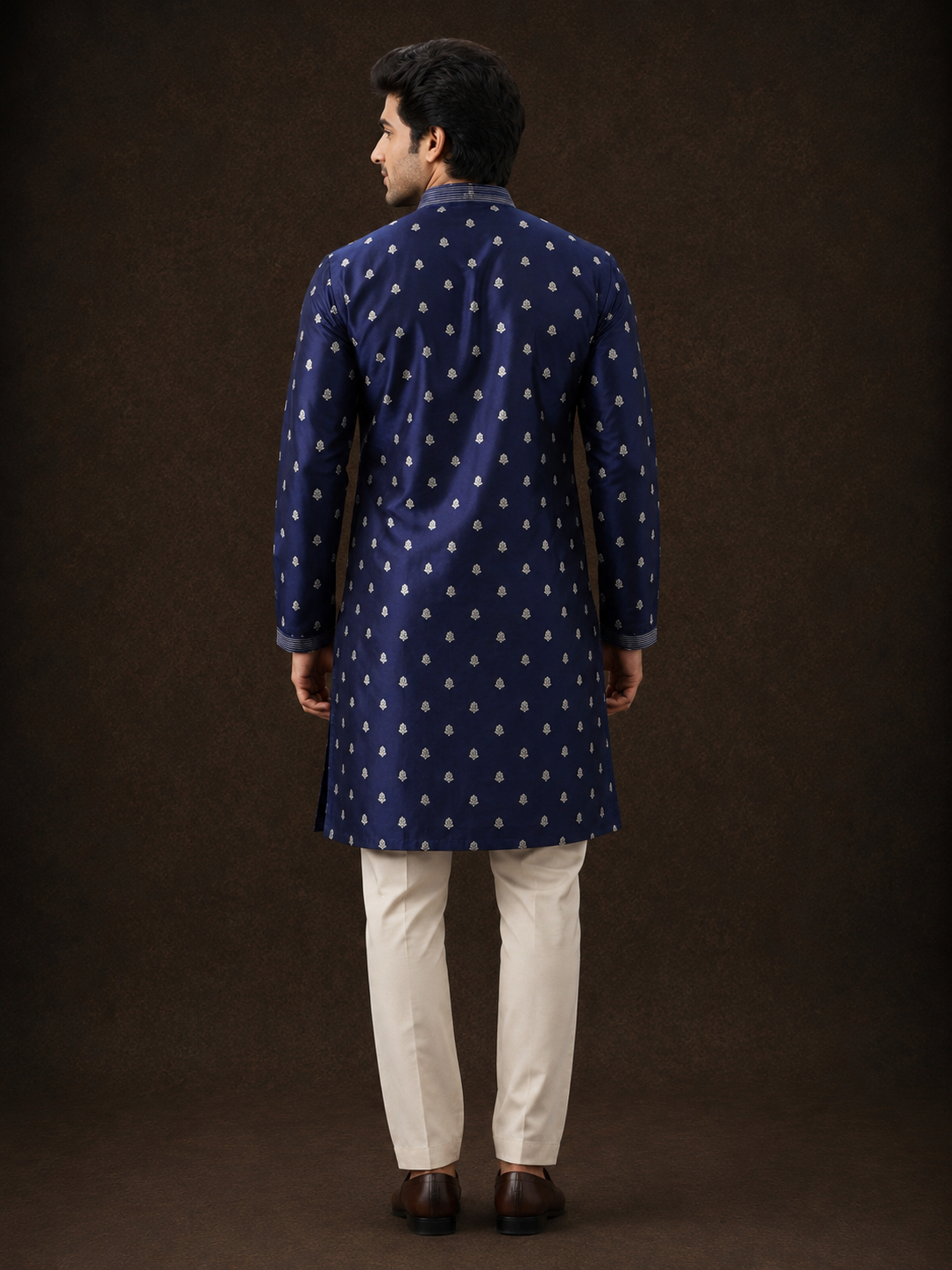Royal Navy Blue Buti Printed Kurta